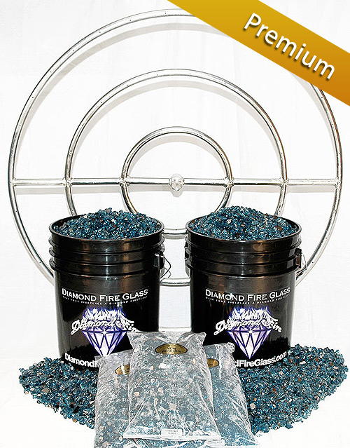 Fire Pit Glass Kit with 36 Inch Stainless Steel Fire Pit Ring