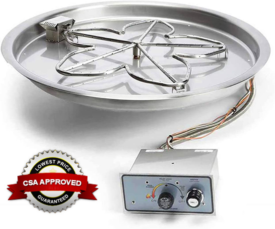 Dreffco Fire Pit 18 Stainless Steel Flat Pan with Stainless Steel Burner Ring Kit Complete with New Deluxe Connection LP Kit! 