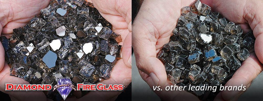 What Fire Pit Glass Is Better? Bronze Reflective Nugget Genuine Diamond Fire Pit Glass ® vs. Other Leading Brand Glass 