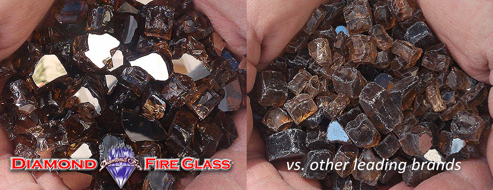 What Fire Pit Glass Is Better? Copper Reflective Nugget Genuine Diamond Fire Pit Glass ® vs. Other Leading Brand Glass 