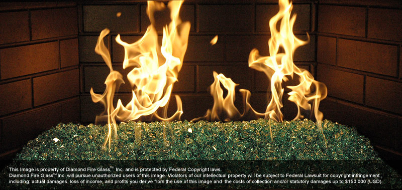 Installed Green Nugget Fireplace Glass
