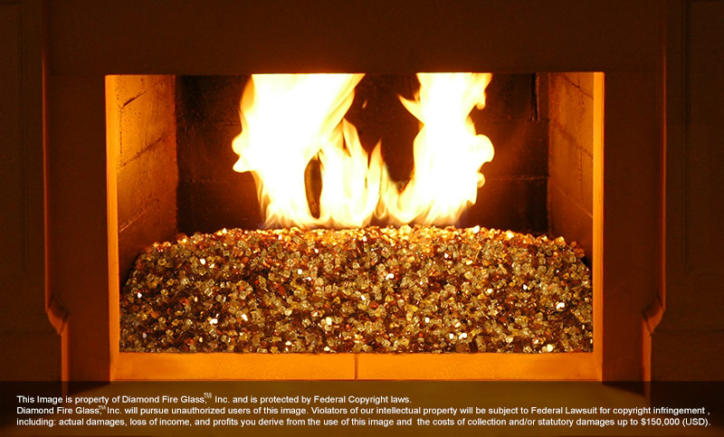 Tuscan Reserve Diamond Fire Glass Installed in an indoor fireplace